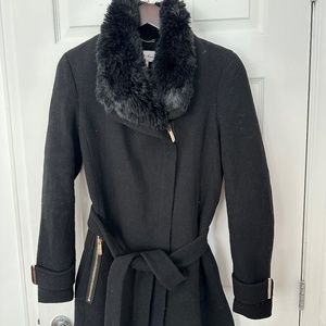 Calvin Klein | Wool Blend Belted Coat | Black | Size 6